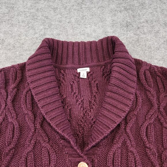 LL Bean Women M Medium Wool Blend Shawl Chunky Cableknit Button Cardigan Sweater - Picture 5 of 13